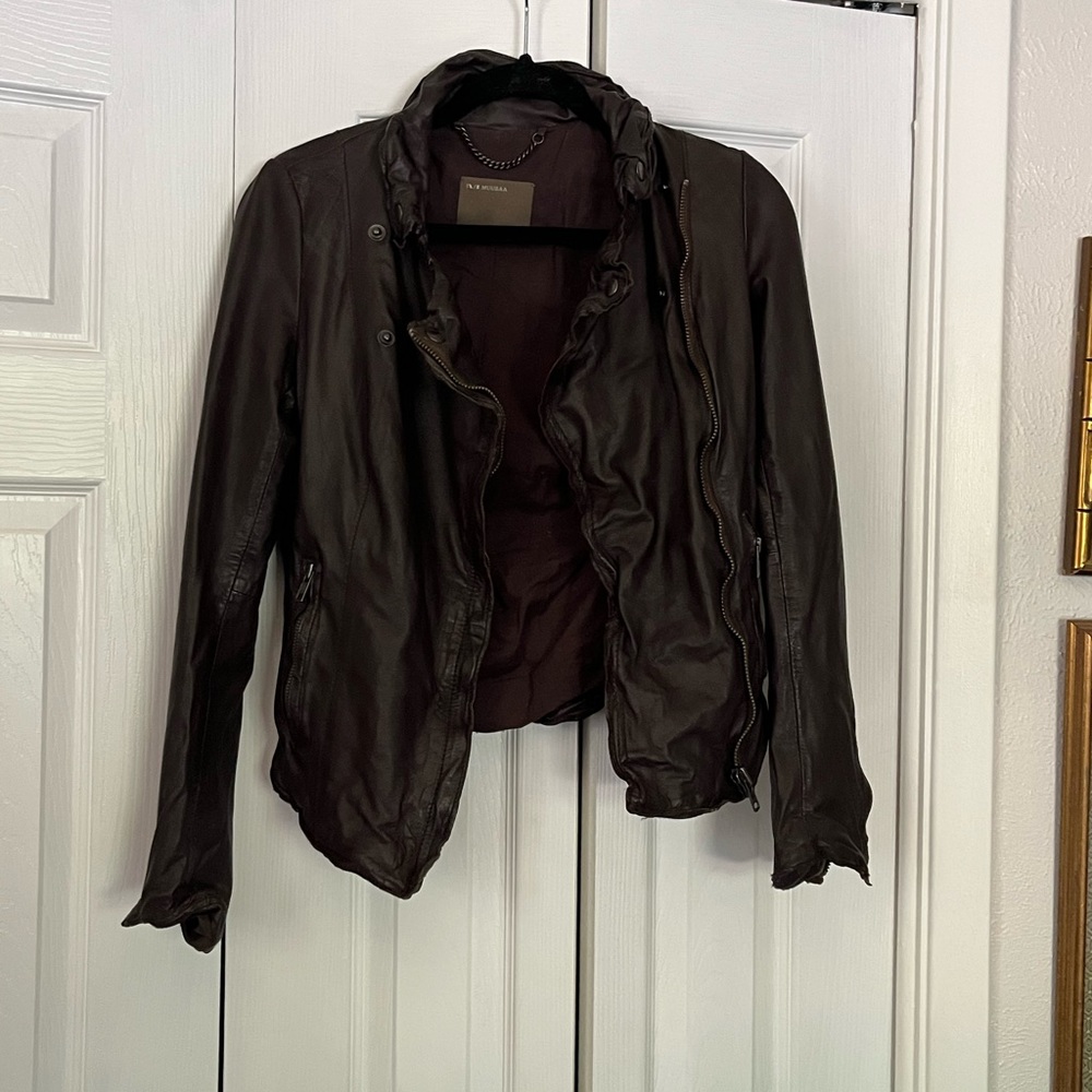 Anthropologie Brown Leather Lamb Muubaa Biker Moto Jacket 6